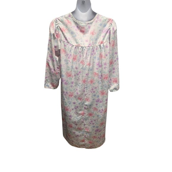 Miss Elaine Size Large Brushed Back Floral Print Nightgown Pintuck Lace Trim - Picture 2 of 9